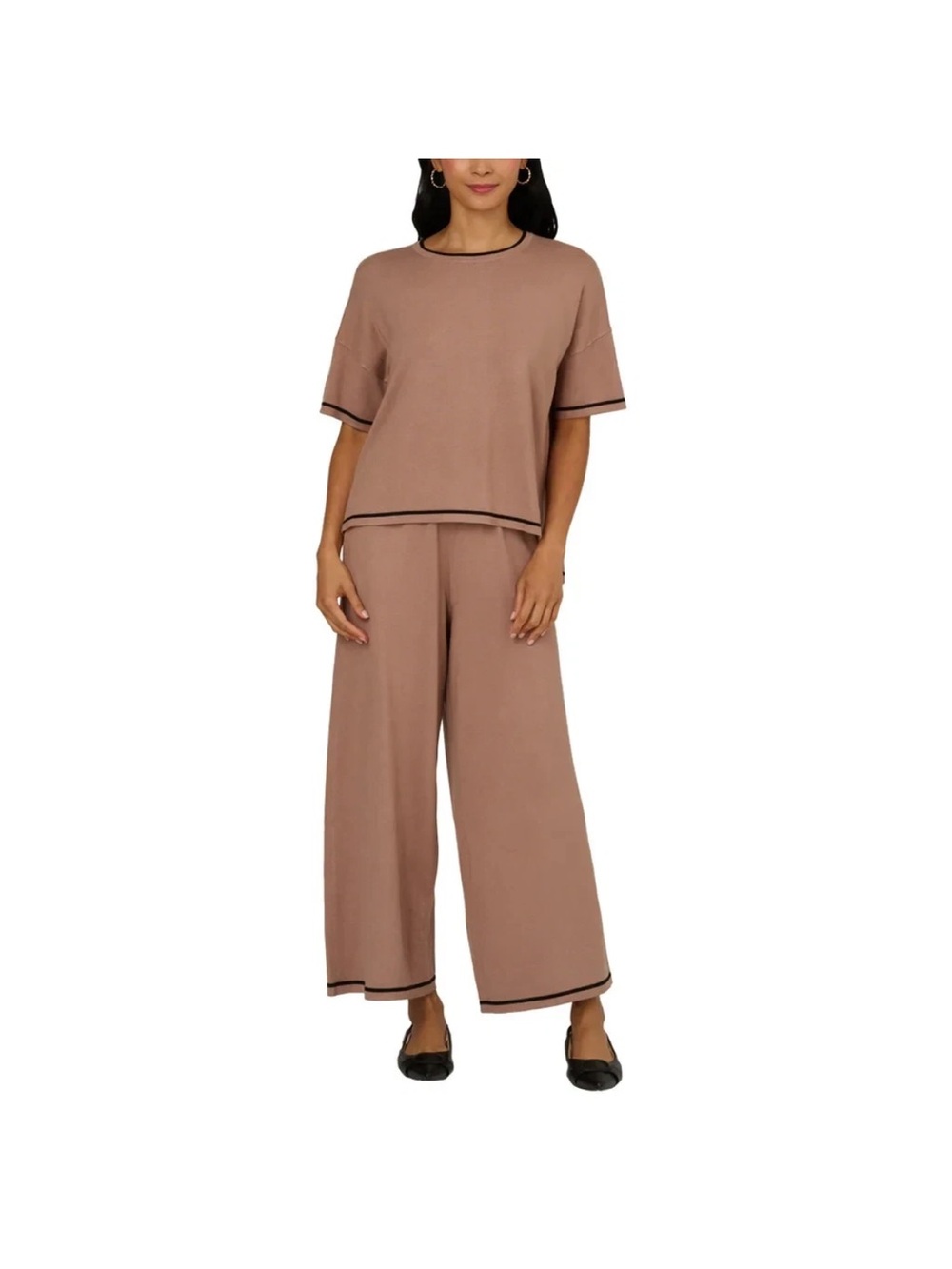 Adrianna Papell Women's Lightweight Large Sweater Set-Camel/Black color-NWT